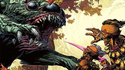 A pair of alien hunters square off with a monstrous beast