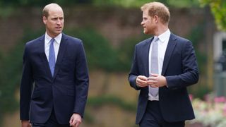 Prince William, Duke of Cambridge and Prince Harry, Duke of Sussex arrive for the unveiling of a statue they commissioned of their mother Diana, Princess of Wales
