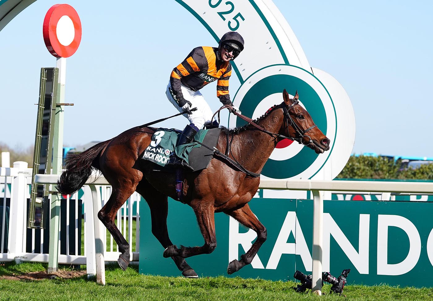 Nick Rockett ridden by jockey Patrick Mullins passes the post to win the Randox Grand National 2025.