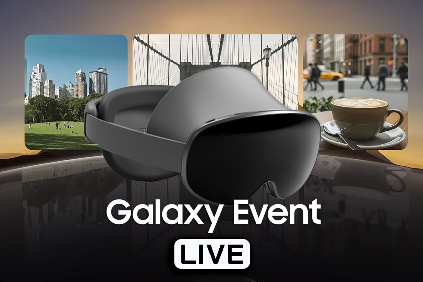 Samsung's Project Moohan headset with the words Galaxy Event live