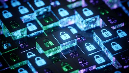 A CGI image of glowing blocks with padlocks on them, to represent ransomware.