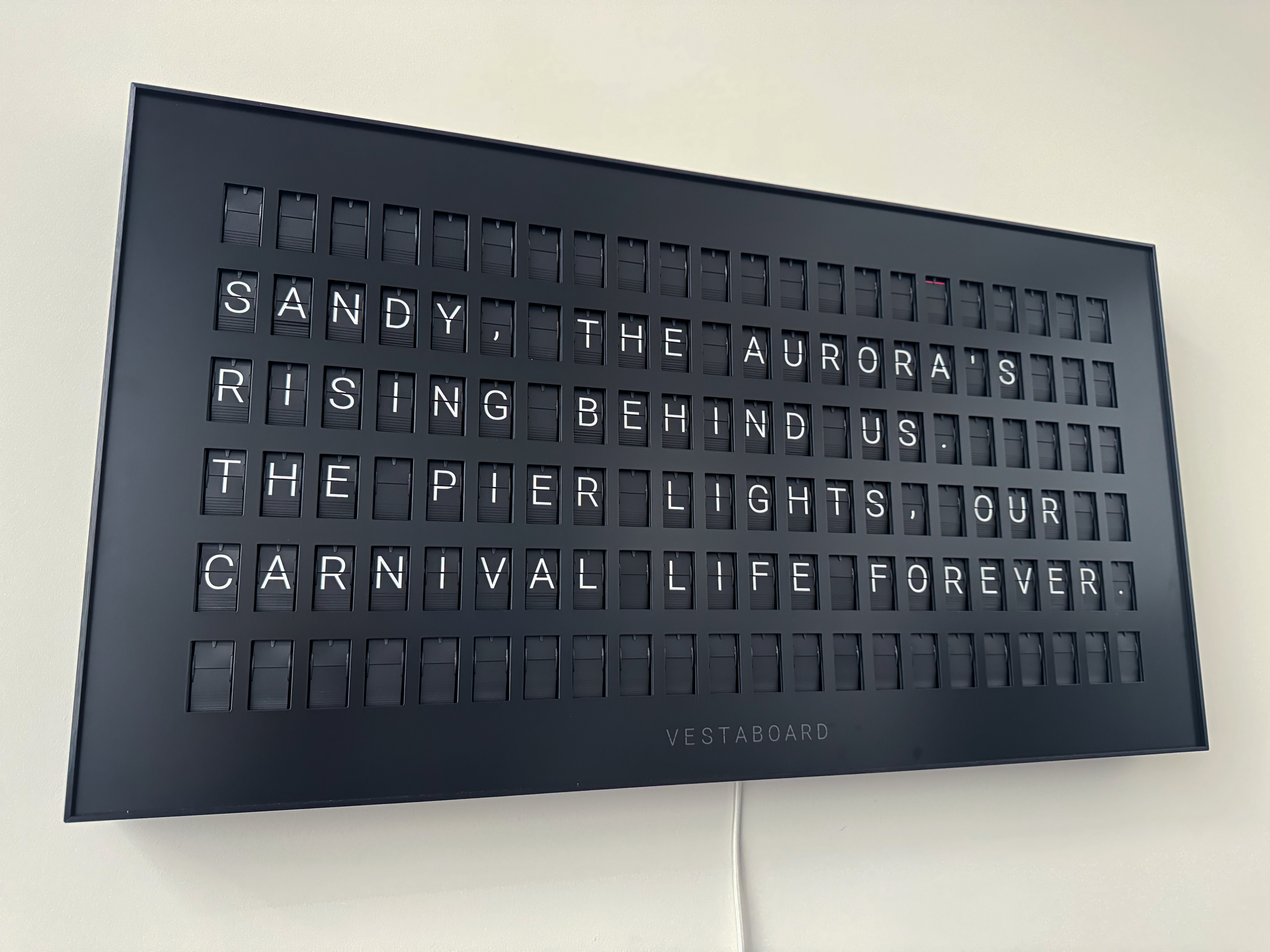 Vestaboard displaying a Bruce Springsteen lyric