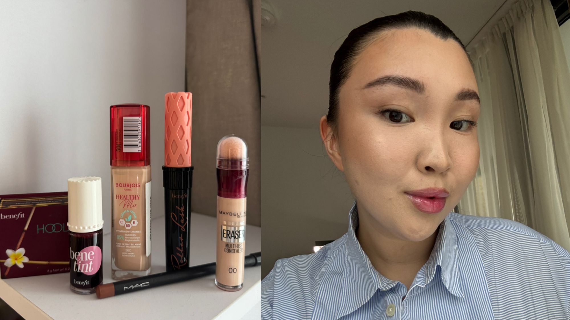 An image showing Denise Primbet testing the beauty products she used when she was 17.