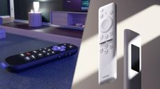 Composite of Samsung SolarCell remote next to Roku voice remote pro 