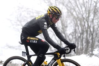 RUBI ALTO DO CASTELO SPAIN FEBRUARY 25 Jonas Vingegaard of Denmark and Team JumboVisma Yellow Leader Jersey competes during the 2nd O Gran Camio 2023 Stage 3 a 127km stage from Esgos to Rubi Alto do Castelo 840m Stage shortened due to bad weather conditions OGC23 on February 25 2023 in Esgos Spain Photo by Tim de WaeleGetty Images