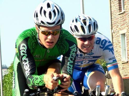 Nicolas Roche (L) and Mark Scanlon on their way to a top 10 at the Duo Normand