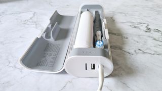 Oral-B Genius X charging case, showing ports on the side