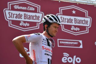 SIENA ITALY AUGUST 01 Start Tiesj Benoot of Belgium and Team Sunweb during the Eroica 14th Strade Bianche 2020 Men a 184km race from Siena to SienaPiazza del Campo StradeBianche on August 01 2020 in Siena Italy Photo by Tim de WaeleGetty Images