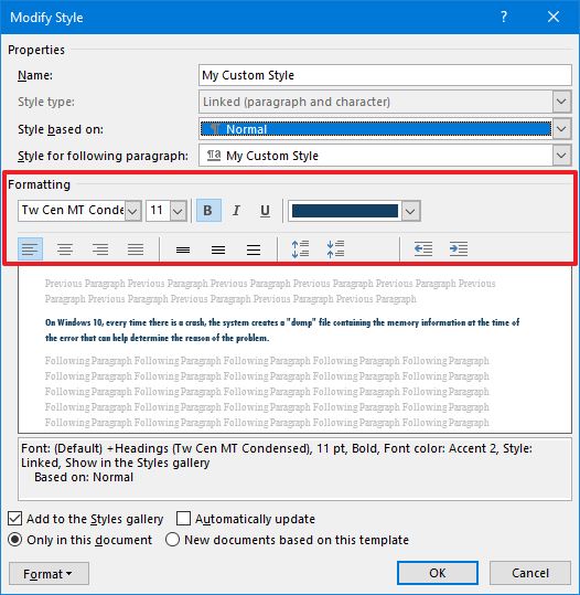 Modify style settings