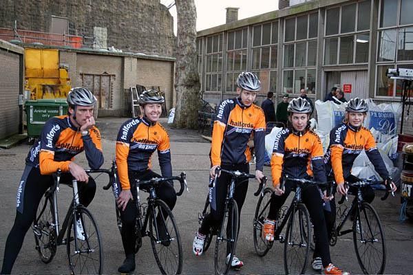 The Halfords Bikehut team waits for the Zoo's security gates to open.