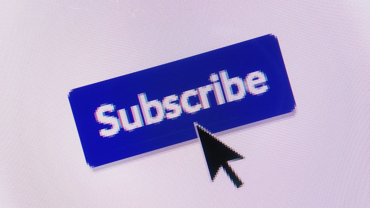 A mouse cursor hovering over a subscribe button