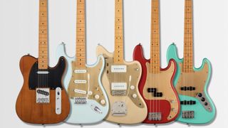 Five models from Squier's new 40th Anniversary Collection of guitars and basses