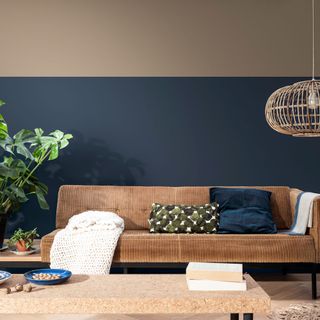 living room with blue wall and sofa