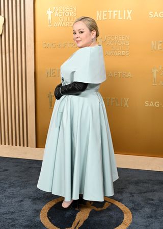 Nicola Coughlan arrives at the 2025 SAG awards wearing dior