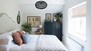 a modern white bedroom idea. Sophie and George Pound transformed a neglected barn in east Kent into a family home, creating a country lifestyle Enid Blyton could have written about