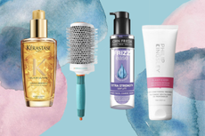 a collage of the best products for frizzy hair