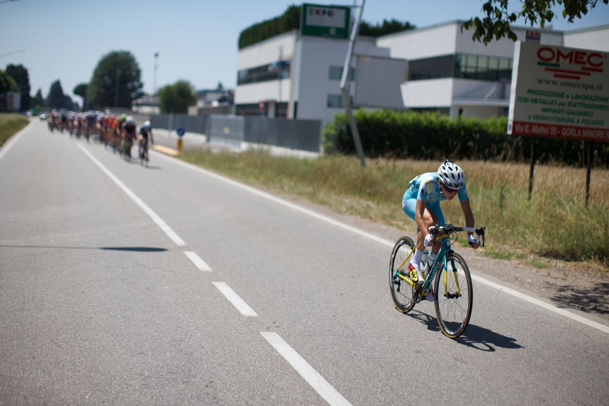 An Astana rider goes on the attack
