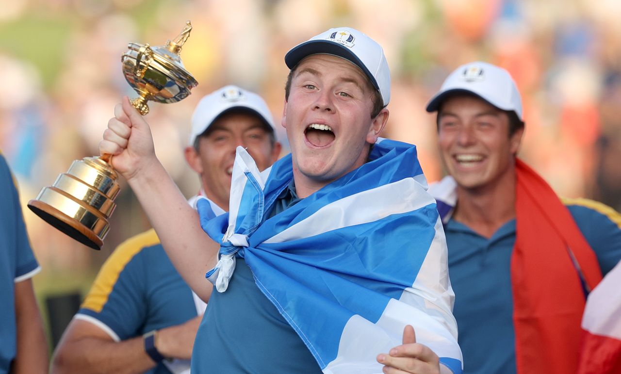 Robert MacIntyre with the Ryder Cup after Team Europe&#039;s victory at Marco Simone