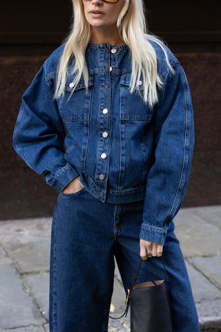 Moto Collarless Denim Jacket