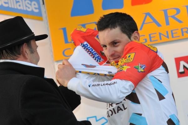 Anthony Ravard (Ag2r-La Mondiale) pulls on the leader's jersey