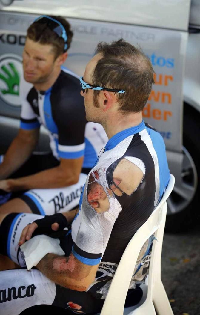 Mark Renshaw and Graeme Brown (Blanco) at the finish