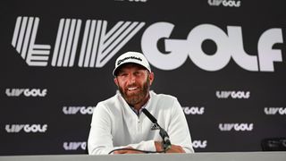 Dustin Johnson pictured at a press conference