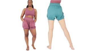 Two women wearing Yogamatters Eco Yoga Shorts