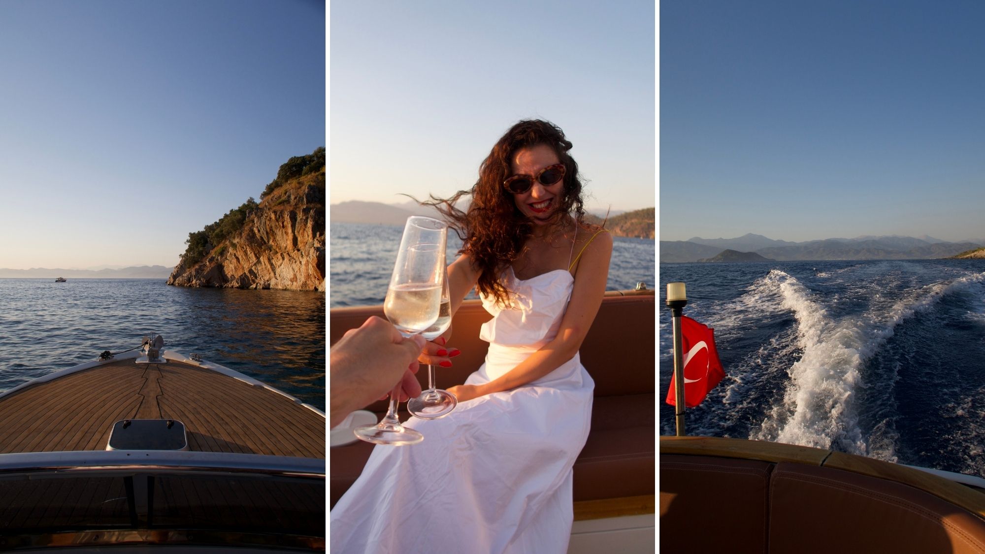 A boat sailing across the Mediterranean Sea at sunset off T&amp;uuml;rkiye&amp;rsquo;s Turquoise Coast.