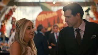 Timothy Simons and Justine Lupe looking at each other in Nobody Wants This