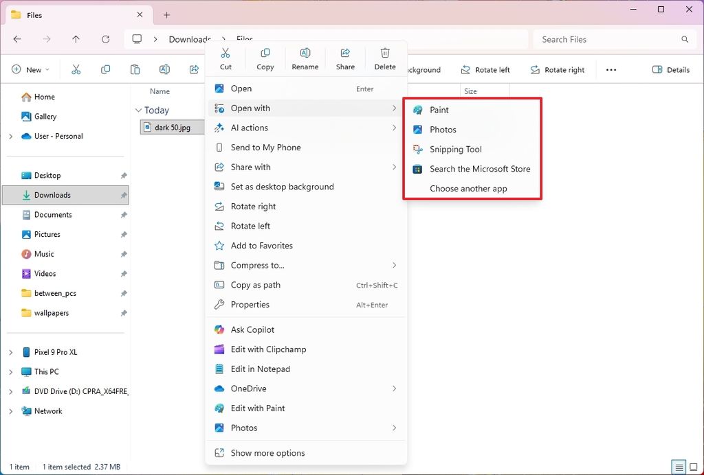File Explorer Open With icon improvements
