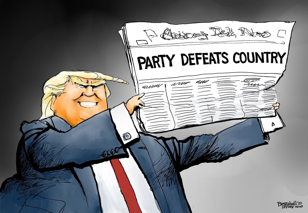 Political Cartoon U.S. Trump GOP Senate impeachment acquittal party over country