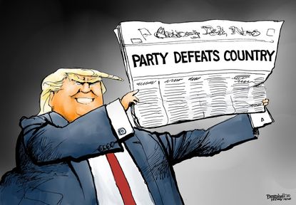 Political Cartoon U.S. Trump GOP Senate impeachment acquittal party over country