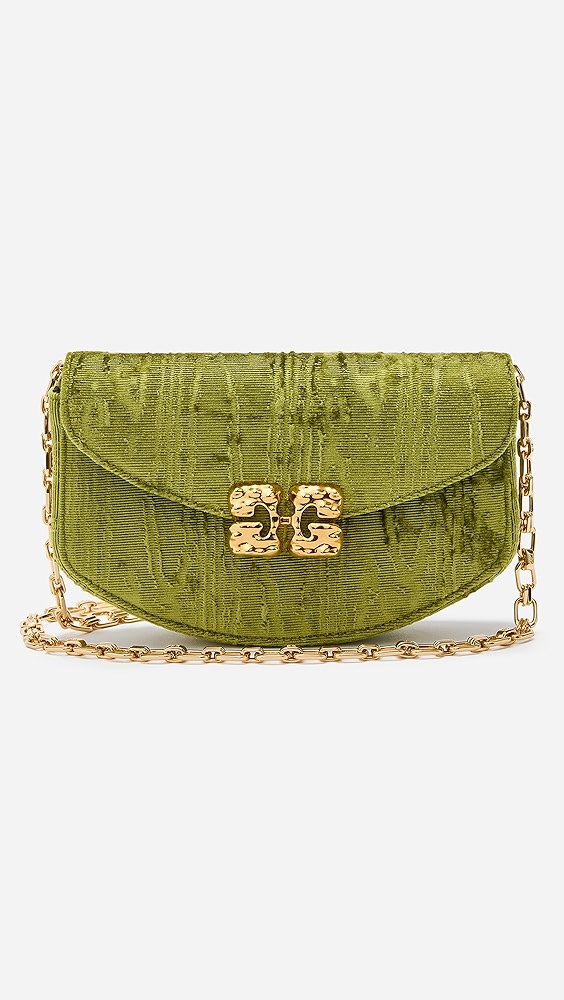 Lulu Wallet on Chain Velvet Moire - Spinach Green