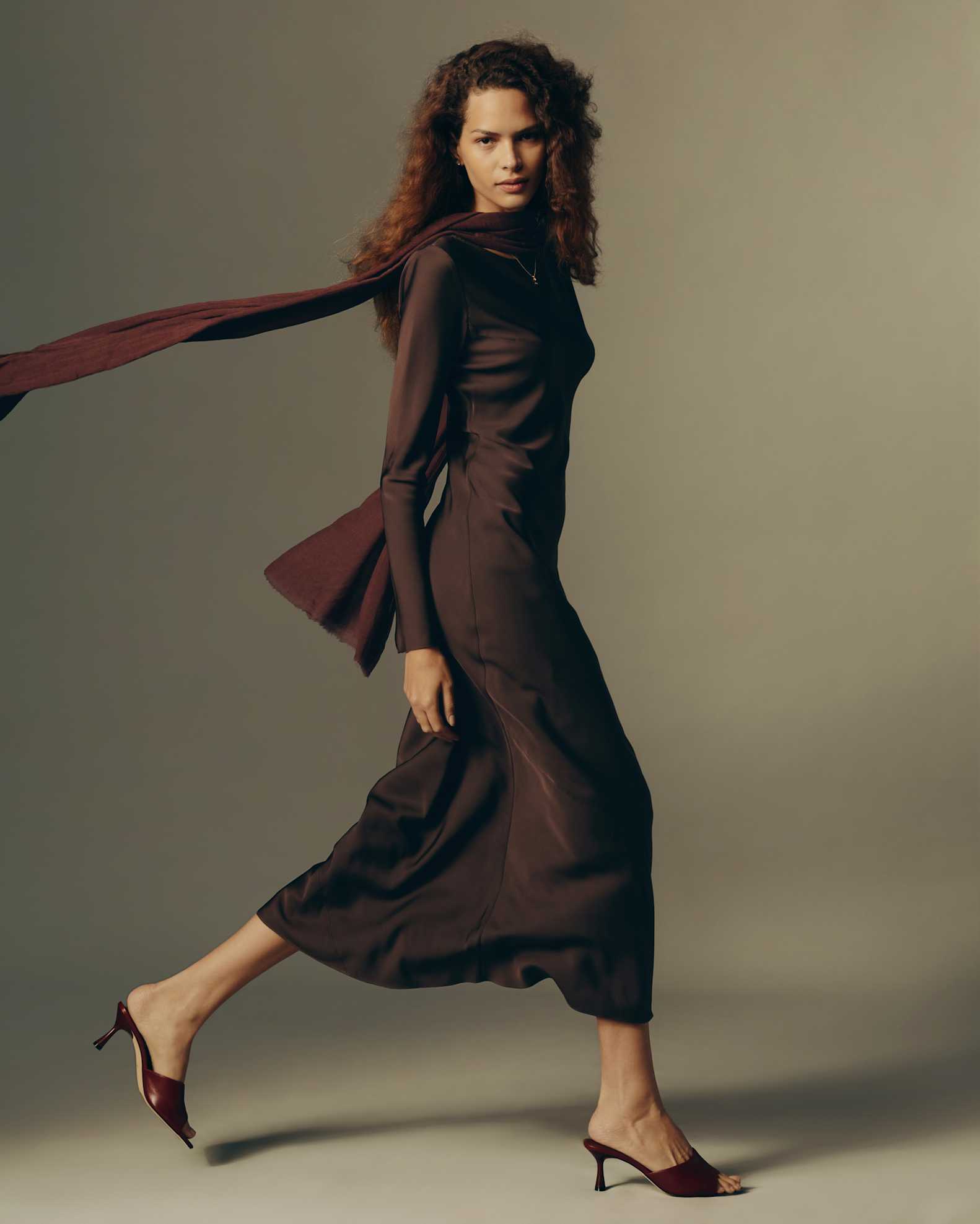 Quince, Washable Stretch Silk Long Sleeve Maxi Dress