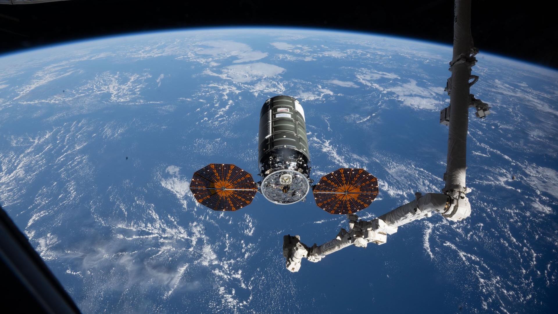 Northrop Grumman&rsquo;s Cygnus XL cargo spacecraft the S.S. Steven R. Nagel rests at its capture point on April 13, 2026, 12 meters from the International Space Station, as the Canadarm2 robotic arm prepares to grapple it.