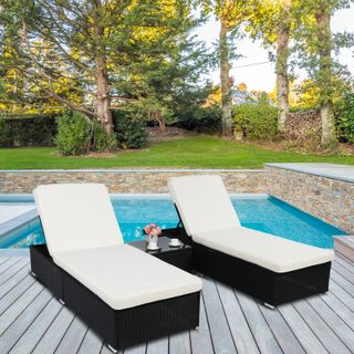 Caleal Outdoor Wicker Chaise Lounge Set With Table