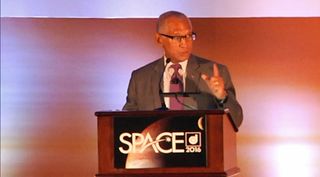NASA Administrator Charles Bolden spoke on the need for international cooperation for space exploration at the 2016 AIAA Space and Astronautics Forum and Exposition in Long Beach, California on Sept. 13, 2016.