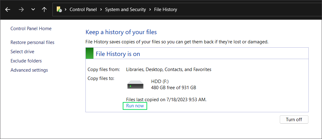 Copia de seguridad de datos en Windows