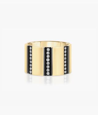 Gold band with diamond stripes edged in black