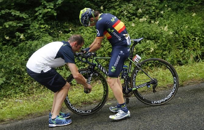 Jesus Herrada (Movistar) gets fixed up after a crash