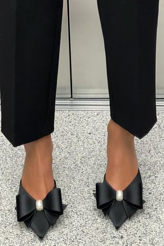 High-Heel Mules With Faux Pearl and Bow