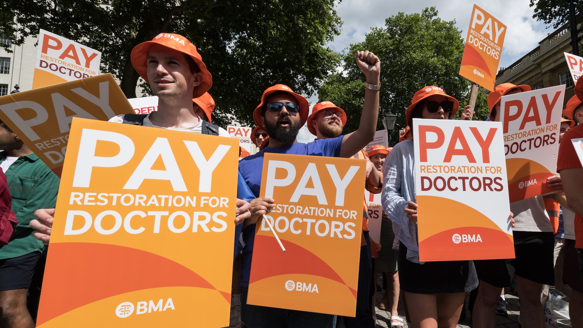 BMA supporters hold placards during a recent doctors' strike