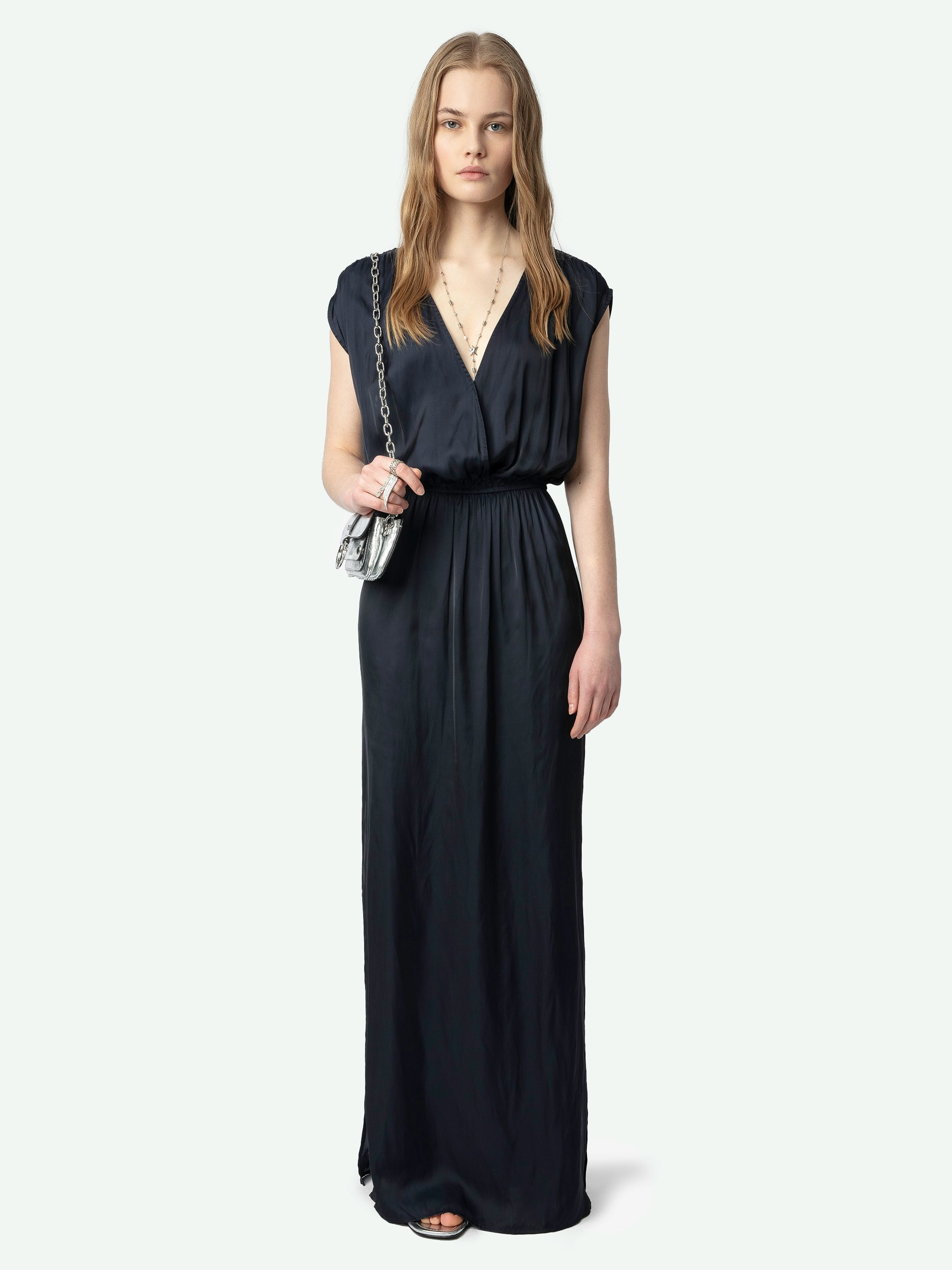 Ritmic Navy Satin Long Dress