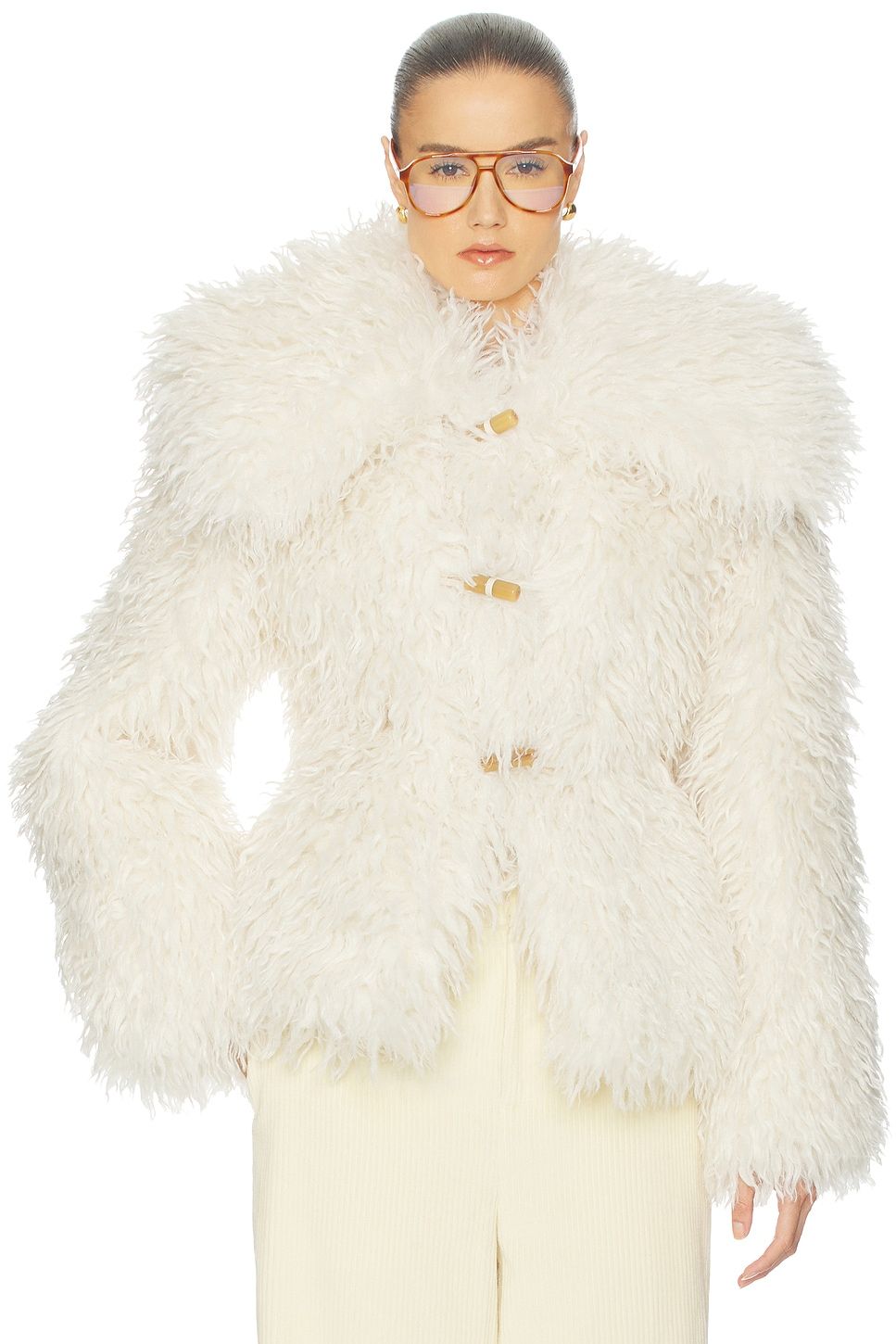 Dramatic Collar Faux Shearling Jacket