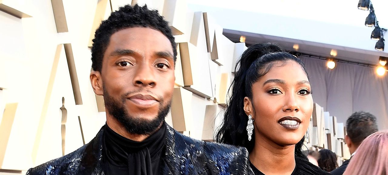 hadwick Boseman and Taylor Simone Ledward attend the 91st Annual Academy Awards 