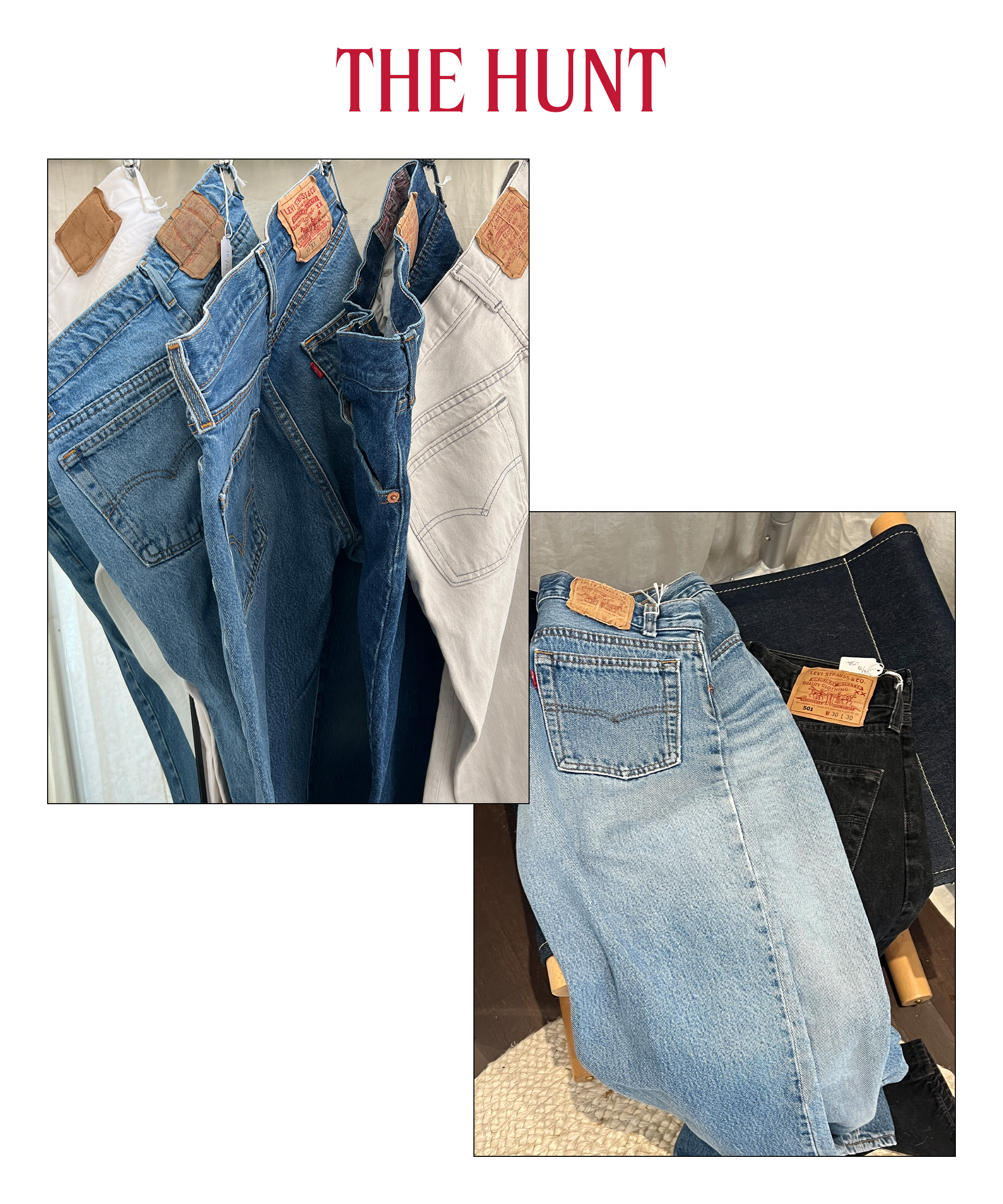 Vintage Levi's 501 jeans with the title &amp;quot;The Hunt.&amp;quot;