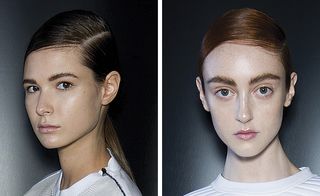 The hairdos at Neil Barrett were sleek and tidy in contrast with the slightly wilder spiky eyebrows