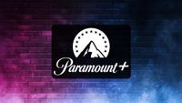 Paramount+ logo on a blue purple smoke background