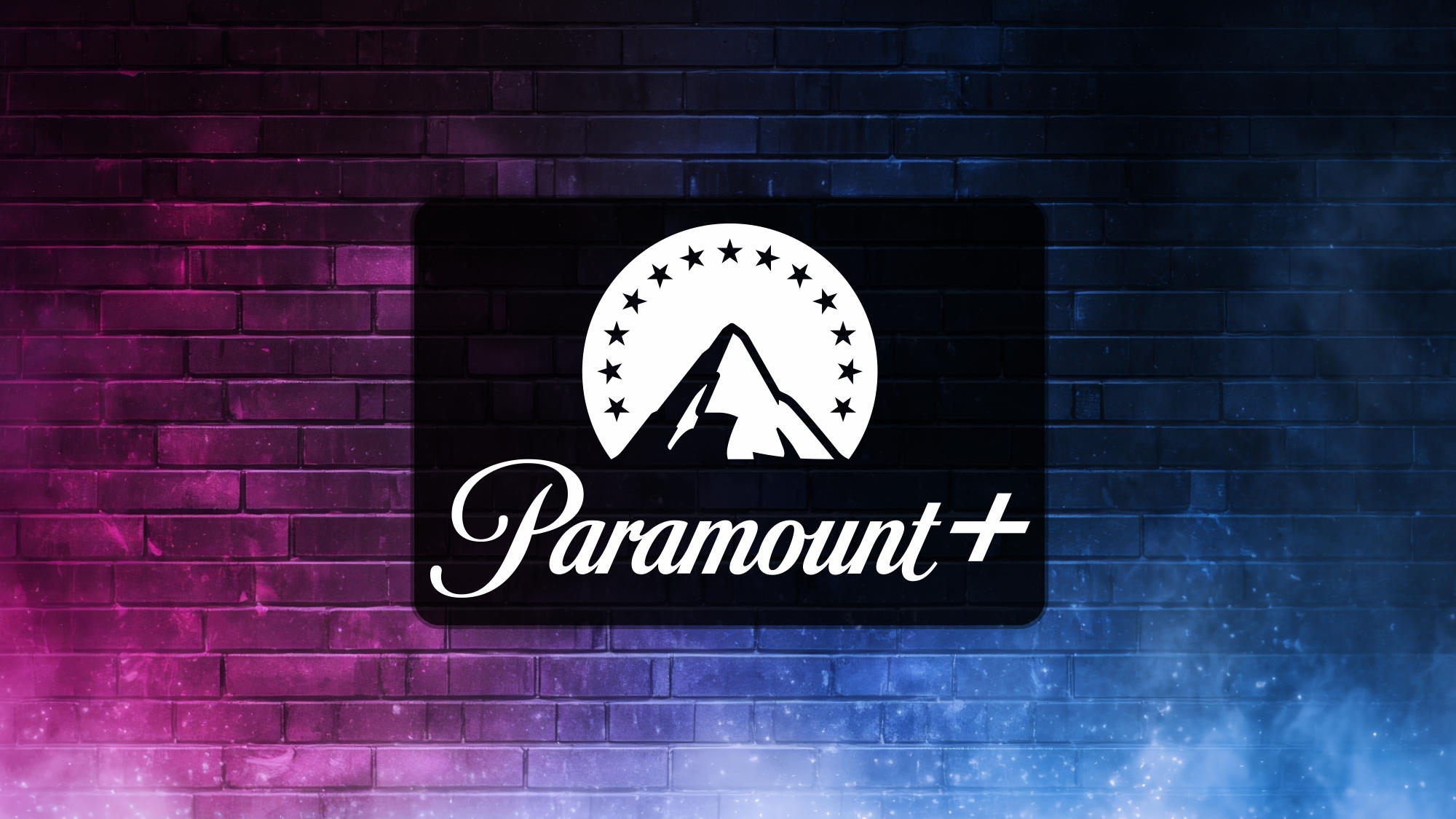 Paramount+ logo on a blue purple smoke background