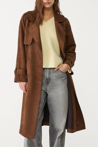 Stradivarius Long Faux Suede Trench Coat